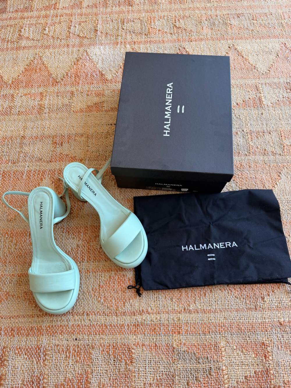 Halmanera Erika Leather Chunky Platfotm Sandals in Mint Aloe Leather Size 38.5 - Picture 2 of 12